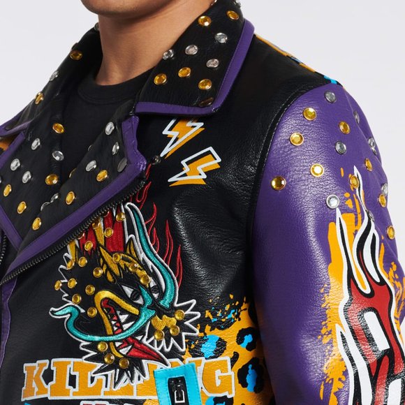 R3bel Men’s Biker/Bomber Jacket Style 612-551 Purple Size M - Picture 3 of 3